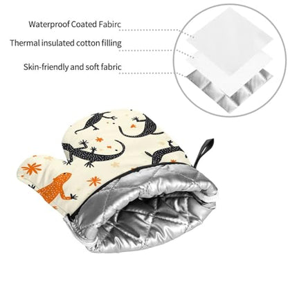 Reptile Painting Prints Kitchen Layers: Waterproof Oven Covers for Safe Handling & Easy Cleanup – 4 Piece Heat Protection Bundle