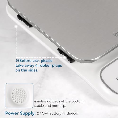 BOMATA Waterproof IPX6 Kitchen Scale with 0.1 g/0.01 oz High Precision | 5 kg/11 lbs, Digital Scale with Backlight, Stainless Steel Weighing Platform, for Food, Cooking,Baking,Weight Loss B619 White - color: White