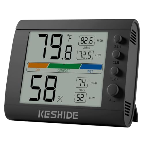 Hygrometer Thermometer Gauge Mini Digital, Monitor Indoor Outdoor Humidity Meter Temperature for Humidifiers Dehumidifiers Greenhouse Reptile Humidor - color: Black