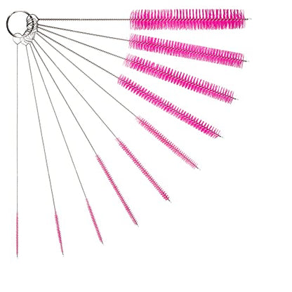10" Extra Long Tube Cleaning Brush Set - 10 Pack - Pink | Flexible nylon straw brushes for bottles, cleaning straws, pipe cleaners, glass, keyboard, detailing and deep cleaning - color: Pink, size: 10pk - 2mm 3mm 4mm 5mm 6mm 8mm 12mm 16mm 20mm 24mm