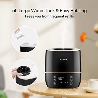 VIVOSUN 2-in-1 Warm and Cool Mist Humidifier, 5L Indoor Ultrasonic Air Humidifier with Essential Oil Tray for Bedrooms, Plants, Offices and Babies - style: 5L 2-in-1 Cool & Warm Mist Humidifier