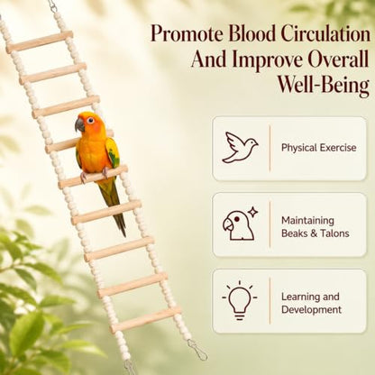 Bird Ladder Bridge, 4.52 X 24.4 Inch Natural Wooden Hamster Ladder Bridge Birds Hamster Climbing & Swing Toy, Bird Cage Ladders Cage Accessories for Birds Rats Parrots Squirrel Cockatiels
