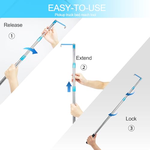 Truck Cargo Grabber Pickup Truck Bed Cargo Retriever, 6 Ft Cargo Bar Extendable Pickup Hook, Truck Bed Accessories (Blue) - color: Blue