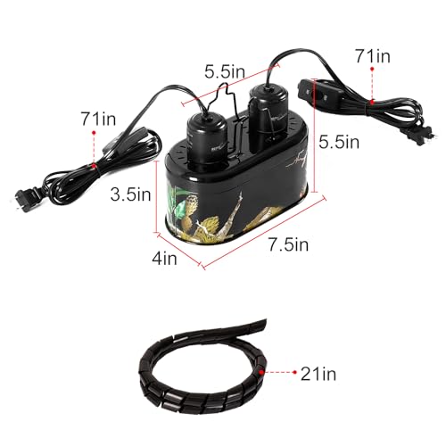 REPTI ZOO Nano Dual Dome Reptile Light Fixture and 25W Reptile Heat Lamp Combo Pack, Mini Daylight Basking Spot Heat Lamp & Nano Heat Emitter Basking Spot Lamp