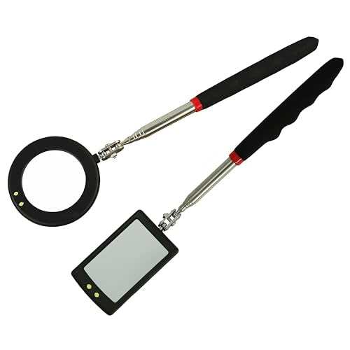 Telescoping Inspection Circular 360 Mirror with 2 LED Light Mirror and Mirror on a Stick and Extendable Mechanic Tool for Automotive Flexible Circular Mirror Diabetic Mirror for feet - size: 2 led mirrors