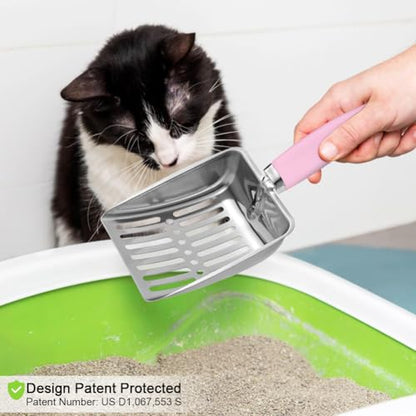 Cat Litter Scoop - Stainless Steel Metal Cat Litter Scoop-Sturdy Mesh Scooper - Mesh Shovel-Easy to Clean - Suitable for Cat Litter Box -Pink - color: Pink, size: M