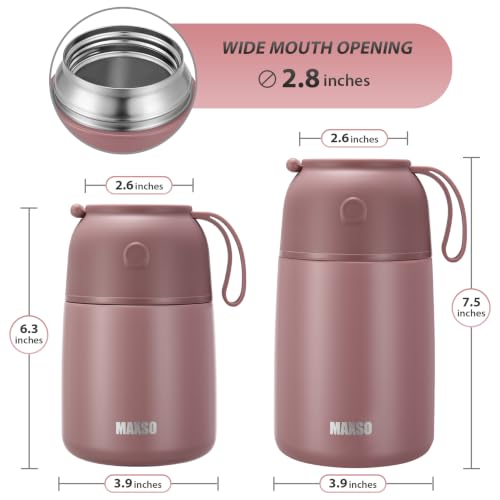 MAXSO 2 Pack Soup Thermo for Hot & Cold Food for Kids Adults, Vacuum Insulated Food Jar Thermal Lunch Containers, Travel Food Flask with Spoon (24 oz,17 oz) (Dusty Rose) - color: Dusty Rose