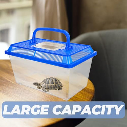 SEWACC Large Turtle Habitat Tank with Lid and Handle, Multi-Function Indoor Reptile Terrarium for Tortoise and Turtle Home Breeding, Blue Portable Pet Transport Box