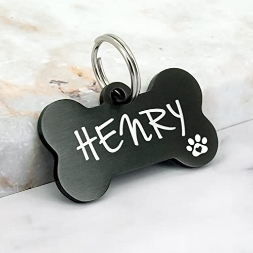 Dog Tags Personalized for Pets with up to 5 Deep Engraved Lines, Brushed Stainless Steel Custom Dog Name Tag and Cat Tags, Engraved on Both Sides in Bone, Heart, Hexagon and More Shapes - size: Large