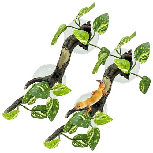Fhiny Snake Climbing Branch, 2 PCS Resin Reptile Branches for Climbing with Suction Cups Frog Terrarium Plants Reptile Tank Decor Accessories for Frog Corn Snake Lizard Bearded Dragon Gecko - color: Speckle, 2 Pcs