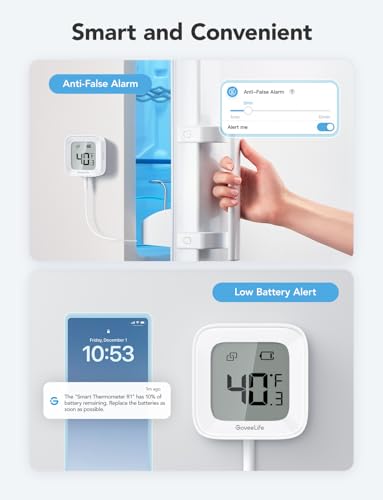 GoveeLife WiFi Refrigerator Thermometer 1-Pack with Gateway & LCD Display | Freezer alarm fridge monitor with app alerts & anti-false, 197ft range, 2-yr data export. For freezer/fish tank/hot tub - style: BT Gateway+1 Sensor