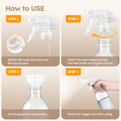 Tecohouse 360° 16 OZ Clear Glass Spray Bottles 2 Pack | 360° All-Angle Spray, Leakproof, Empty Refillable Containers for Cleaning Solutions, Plants, Facial Hydration, Hairs Care, - color: Clear