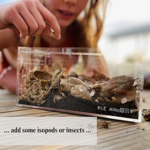 THE MASONRY | Isopod Terrarium Starter Kit | Roly Poly Farm Kit with Acrylic Terrarium and Container Accessories Including Leaf Litter Substrate, Soil Base, Moss, Calcium | Bug Terrarium Kit