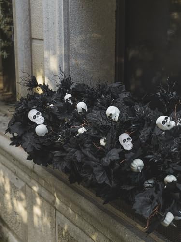 18pcs Fake Plants Outdoor, Halloween Maple Pumpkin Branch, Autumn Artificial White Pumpkins Stem with Black Maple Leaves, Faux Maple Leaves Spray for Halloween Thanksgiving Home Deocr - color: Black