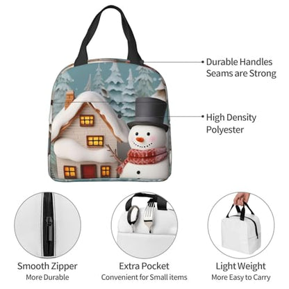 Insulated Lunch Bag Snowman and Village Lunch Box for Women Men Reusable Leakproof Lunch Cooler Bag for Office Picnic - color: Snowman And Village
