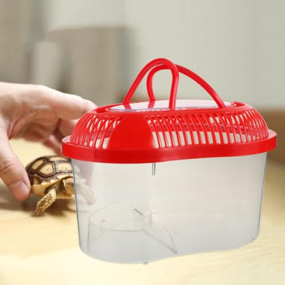 Alasum Portable Red Plastic Fish Tank with Lid and Handle, Reptile Carrier with Ventilation Holes for Turtles and Lizards, Small Transport Box for Outdoor Use