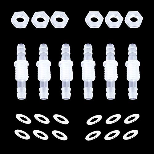 1/8” Thru-Bulk Bulkhead Plastic Hose Barb Fittings Union Adapter Fittings for Aquarium Fuel Gas Liquid Air with Metal washers (Pack of 6) - color: 6 pcs, size: 1/8 Inch