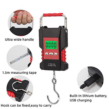 Klau Portable Rechargeable Fish Scale Luggage Scales 50 kg / 100 lb | Heavy Duty, Waterproof, Measuring Tape, Home Farm Hunting Outdoor