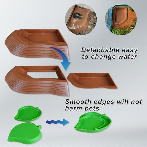 3PCS Reptile Water Pool with Ramp, Turtle Pool Reptile Food Water Bowls Aquarium Habitat Accessories for Gecko, Snake, Turtle, Bearded Dragon, Lizard Bath