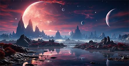 24X12IN Cosmic Spaceterrarium Background, Cool Parallel Space Themed Aquarium Reptile Habitat Background, Red Moon Aquarium Background with 10EVA Double-Sided Tape - color: space01, size: 24X12in/60X30cm