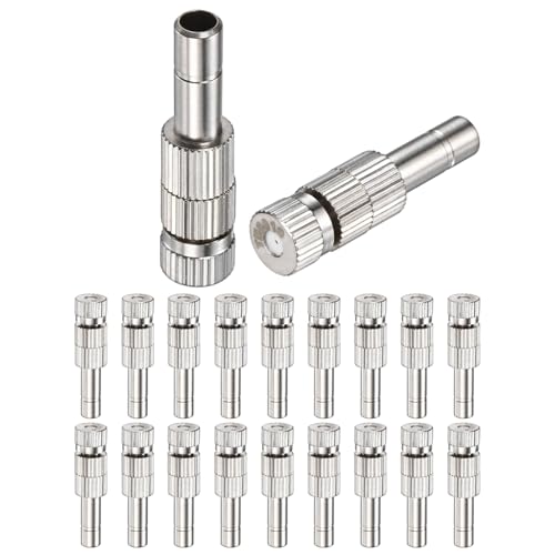 M METERXITY 20-Pack Brass Misting Nozzles, 0.031"/0.8mm Orifice Mister Replacement Heads with Filter Mesh for Cooling System/Landscaping/Humidification, 6mm Low-Pressure Fog Sprayer Nozzle - size: 0.031"/0.8mm, style: with Filter Mesh