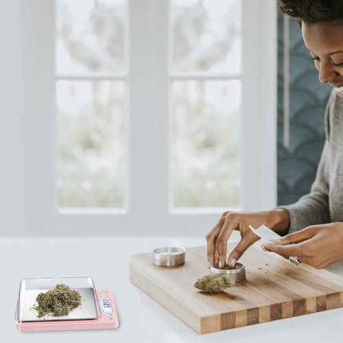 Fuzion Digital Scale .01 Gram Accuracy, 500g Small Kitchen Food Scales | 2 Trays Included for Jewelry, Gold, Herb, Powder, Spice, Coffee, Coin - Weight Gram and Oz - color: Pink