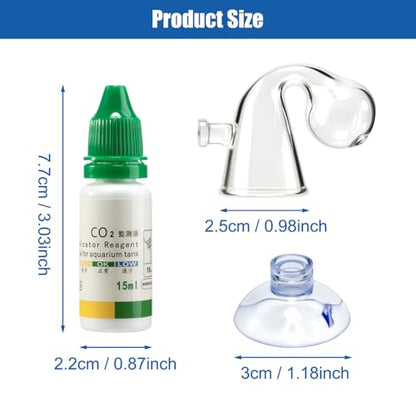 CO2 Glass Drop Checker Aquatic CO2 Test Monitor Kit for Fish Tank Planted Aquarium with Solution & Suction Cups