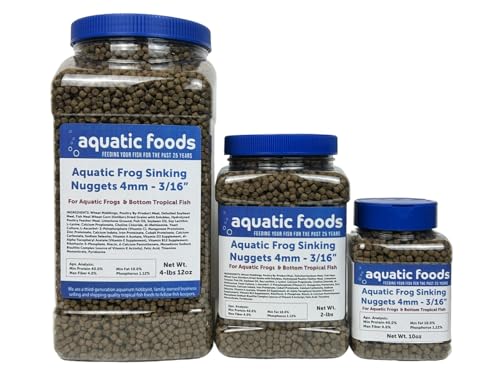 Aquatic Frog, 4mm-3/16 Sinking 40% Protein Nuggets for Aquatic Frogs, Axolotl, Salamanders, Snails, All Bottom Tropical Fish...10oz Jar - size: 10 Ounce (Pack of 1)