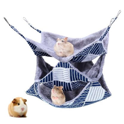 3 Tier Guinea Pig Cage Accessories,Ferret Rat Hammock, 13.7x13.7 Inches,Pet Cage Hanging Bunkbed Hammock for Small Animals, Guinea Pig, Ferret, Squirrel, Chinchilla, Rat,Parrot - color: blue check