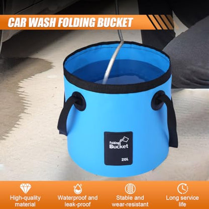 Collapsible Bucket Water Container with Handle - 5 Gallon 20L Multifunctional Portable Wash Basin - Foldable Water Bucket for Camping Fishing Hiking Gardening Car Washing&Outdoor Use(SkyBlue) - color: Skyblue