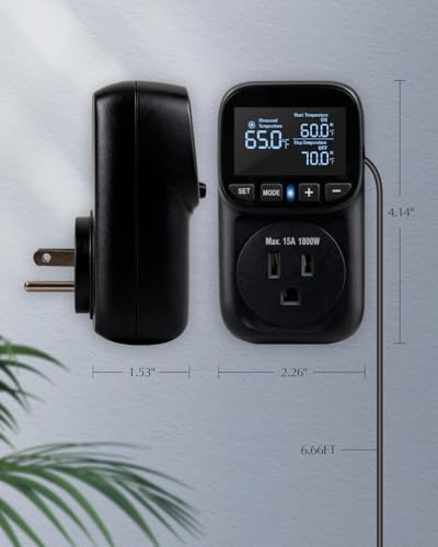 Temperature Controlled Outlet, Heating Cooling Thermostat Outlet | -40℉~210℉, Heavy Duty 15A 1800W Plug in Thermostat with LCD Display, Temperature Controller for Greenhouse Incubator Homebrew - style: Black