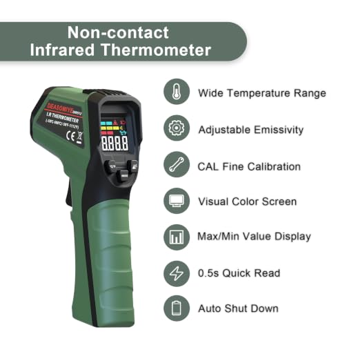 Infrared Thermometer Gun for Cooking Griddle,Grill,Oven,Fridge,A/C, Non Contact IR Thermometer Laser Temperature Gun with -58℉ to 1112℉,Color LCD,Cal Calibration, Adjustable Emissivity,Min Max Measure - color: Green