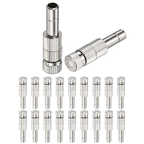 M METERXITY 20-Pack Brass Misting Nozzles, 0.006"/0.15mm Orifice Mister Replacement Heads with Filter Mesh for Cooling System/Landscaping/Humidification, 6mm Low-Pressure Fog Sprayer Nozzle - size: 0.006"/0.15mm, style: with Filter Mesh