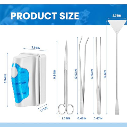 Aquarium Fish Tank Cleaning Tool Kit Include 4 Pcs Long Aquascape Tools Kit 1 Pcs Magnetic Glass Cleaner Brush 5 in 1 Fish Tank Gravel Cleaner and Siphon Vacuum for Terrarium Fish Tank Set
