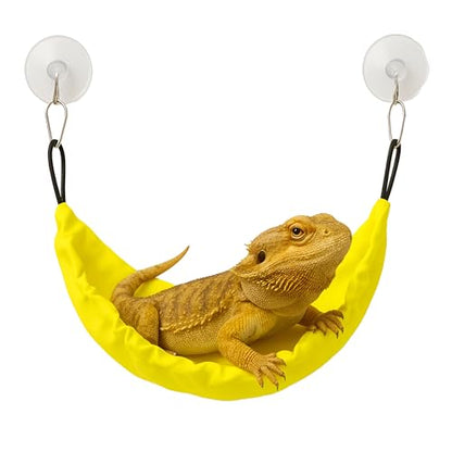 Reptile Hammock & Lizard Hammock Hide (100% Polyester, 2 Suction Cups) 9.8" x 3.9" with 2.4" Ideal for Geckos, Lizards & Small Reptile Hide Crested Gecko Accessories (Bright Yellow, Medium) - color: Bright Yellow