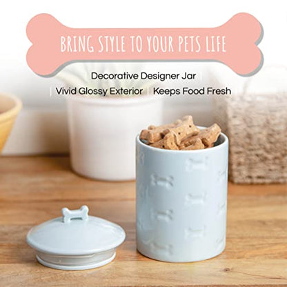 Dog Treat Jar - Ceramic Dog Treat Container 1.4 Qt (Manor Blue) | Treat Jar with Lid, Keeps Treats Fresh | Stylish Storage Container | Easy-Clean, Dishwasher Safe - color: Blue