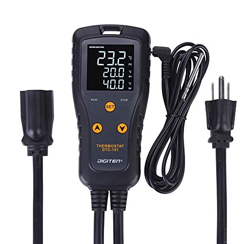 DIGITEN Digital Temperature Controller Simple Stage Thermostat Outlet Heating & Cooling Mode for Chest Freezer Refrigerator Homebrew Fermenter Greenhouse 110V 15A 1650W - size: 15A