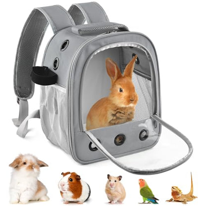 DBNESS Guinea Pig Carrier Backpack, Portable Rabbit Travel Carring Bag for Pet Bunny Chinchilla Bearded Dragon Hamster Parrot Outgoing Pouch Case with Water Bottle Holder & Detachable Pad (Light Gray) - color: Light Gray