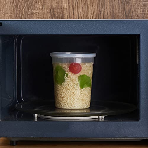 [32 oz. -24 Sets ] Plastic Deli Food Storage Soup Togo Containers With Airtight Lids Clear Disposable Takeout Quart Container Freezer Safe | Meal Prep | Stackable | Leakproof | BPA Free | Microwavable