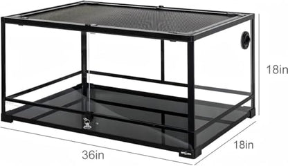 REPTI ZOO 50 Gallon Reptile Glass Terrarium Tank Double Hinge Door with Screen Ventilation Large Reptile Terrarium 36" x 18" x 18"(Knock-Down) - color: Black