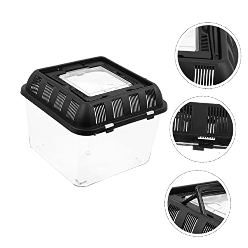 Yardwe Reptile Breeding Box Handle 3L Tortoise Transport Case Climbing PET Feeding Container for Reptiles Escape Design for Gecko and Spider