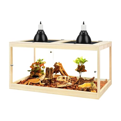 35 Gallon Bearded Dragon Tank, 32 x 16 x 16 Inch Tempered Glass Reptile Enclosure with Metal Mesh Top, Lockable Sliding Front Doors, Large Lizard and Snake Terrarium, Oak - color: Oak, size: 35 Gallon (32x15.5x15.5 Inch)