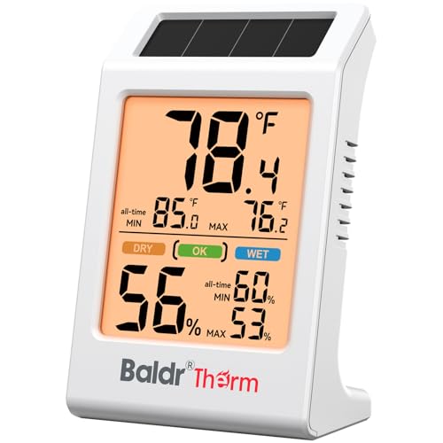 Room Thermometer Indoor, Humidity Meter, 2026 Upgrade Backlit Digital Humidity&Temperature Monitor | Solar Powered | MAX MIN Record | 3.2", for Home, Office, Greenhouse, 1Pack - color: Orange 1Pack