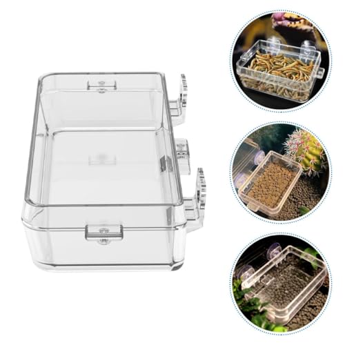 TOYANDONA Reptile Feeder Escape-Proof Feeding Box with Suction Cup Large Suspended Water Dish for Pet Geckos and Lizards Terrarium Use