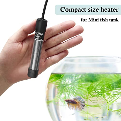 HITOP Mini Submersible Aquarium Heater -50W Digital Heater for Fish Tank Turtle Tank, for Saltwater and Fresh Water with Temperature Controller - size: (5-12Gal) 50W
