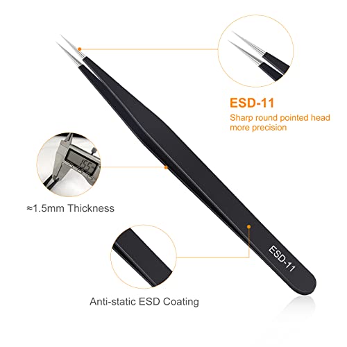 kaverme 3PCS Precision Tweezers Set, Upgraded Anti-Static Stainless Steel | Tweezers for Electronics, Soldering, Laboratory Work, Jewelry-Making, Model, Craft