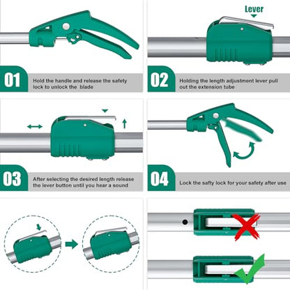 92" Extendable Snake Grabber Reptile Tongs Rattle Snake Catcher | Wide Jaw Handling Tool with Lock and Comfortable Grip - size: 92 inch