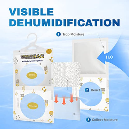 Vacplus Moisture Absorber, 5Pack Hanging, Strong Absorption, Unscented | Closet, Enclosed Spaces, Bathroom, Odor Eliminator, Dehumidifier Bags, 9.8 OZ - size: 5 pack