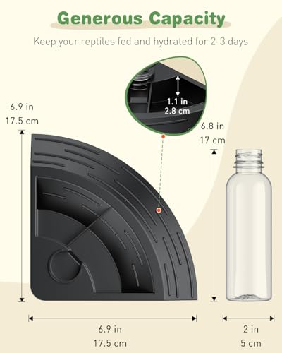 Pawfly Reptile Water Bowl, Tortoise Water Dish, Bearded Dragon Water Bowl, Reptile Food Feeder, Automatic Water Dispenser, Feeding Accessories for Turtle, Gecko, Lizard & Chameleon, Black