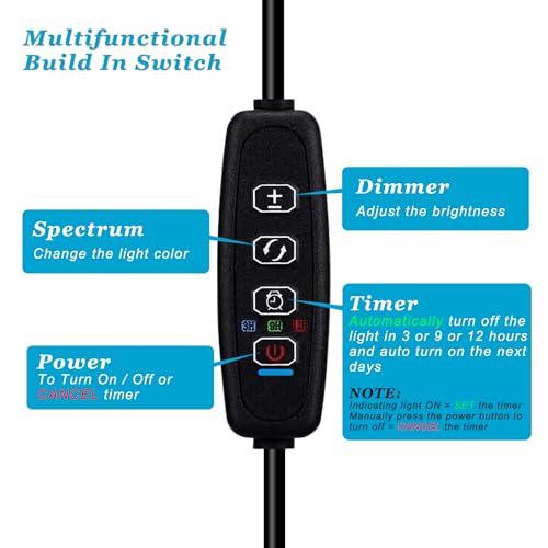 Clip On Aquarium Light with Timer for 3 to 8 Gal Fish Tank (Dimmable Full Spectrum LED) USB Moving Lamp for Open Terrarium (Adapter NOT Included), Black, DM-USBLIGHT+T02
